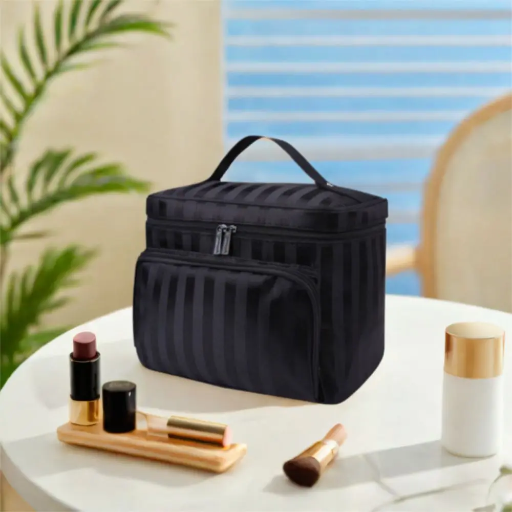 다기능 휴대용 스트라이프 화장품 가방 지퍼가 달린 대용량 접이식 메이크업 가방 방수 세면 용품 가방 여성