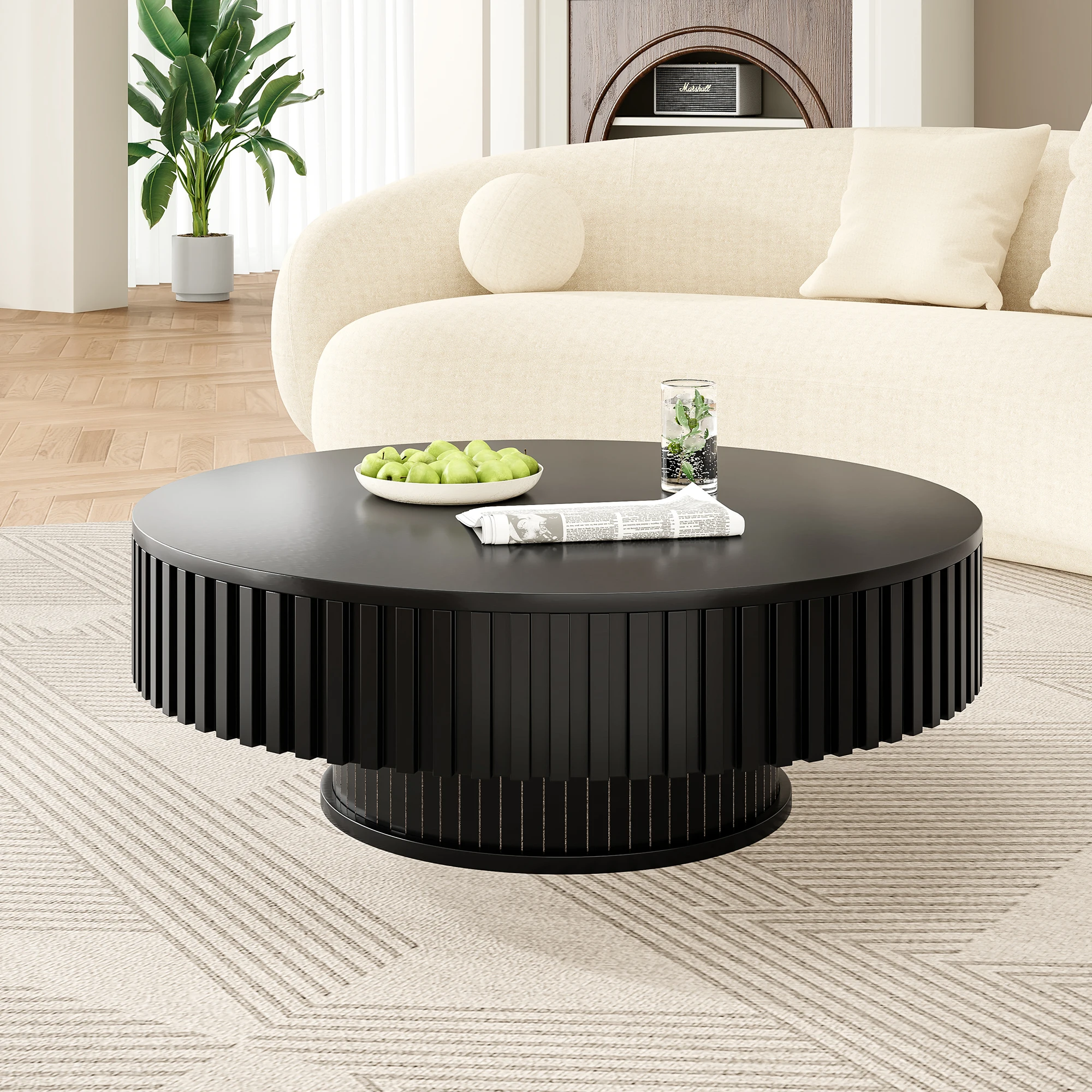 

Черный журнальный столик Farini — современный круглый центральный стол для дивана и гостиной, современный стильный дизайн