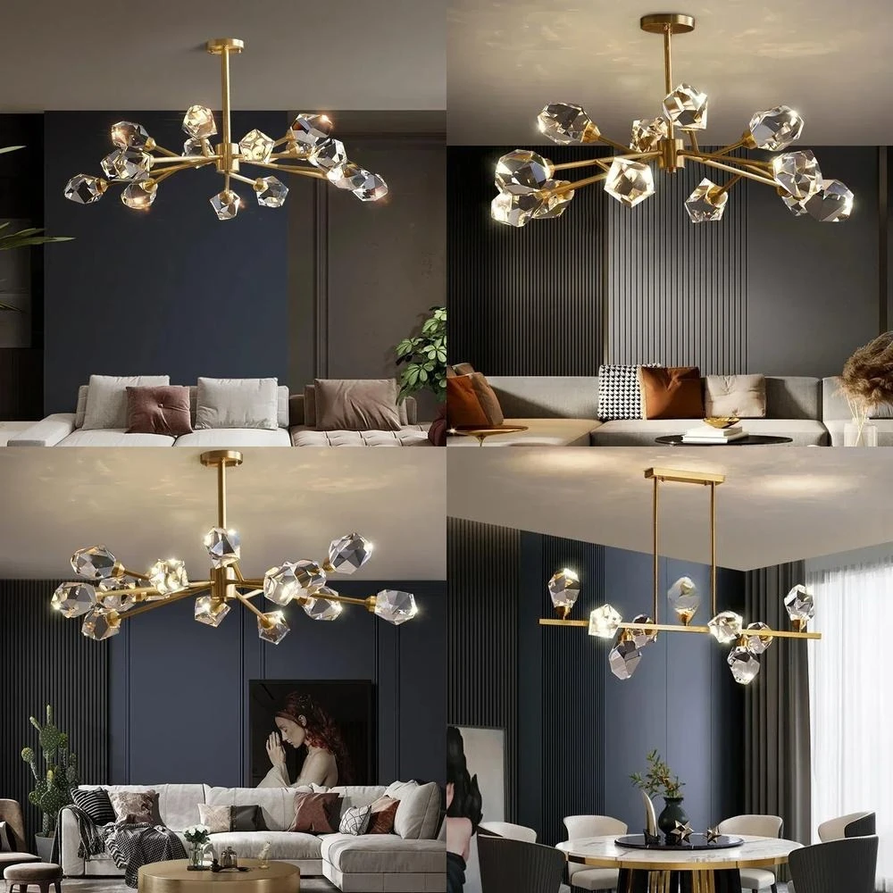 2025 الحديثة الفاخرة نمط LED الثريا لغرفة المعيشة غرفة الطعام غرفة نوم المطبخ مصباح السقف الذهب النحاس كريستال G9 قلادة