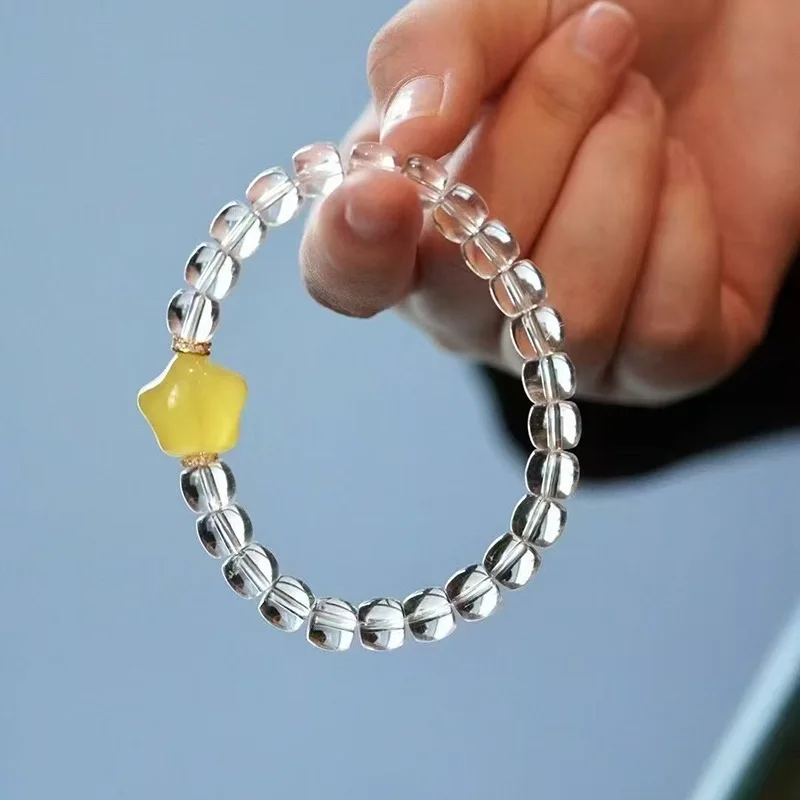 

Women's White Old Style Bead Chicken Fat Yellow Amber Bracelet Ornament