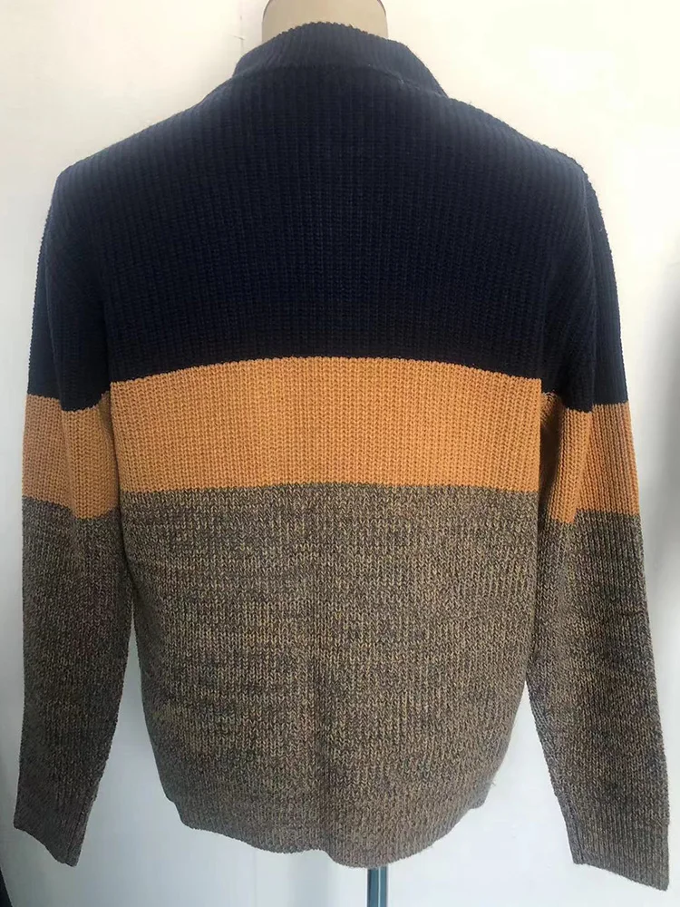 Harajuku Patchwork Print Mężczyźni Gruby Sweter Męski Dorywczo Długi Rękaw Zamek błyskawiczny Swetry Dzianina Ciepła Jesień Zima V Szyja Pulowery Top