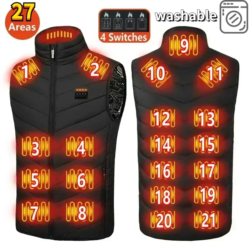 

27 Areas Heated Vest Jacket Usb Men Winter Electrically Heated Thermal Waistcoat Heating Clothing New Ski Warm Sleeveless Jacket