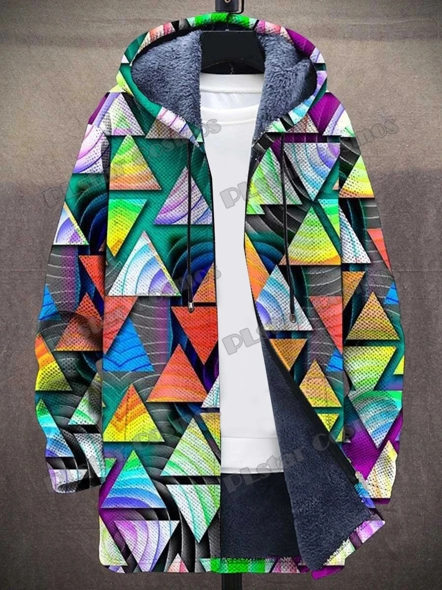 

Fashion Winter Men's Zipper Cloak Geometric Art Pattern 3D Printed Plush Thick Hoodie Neutral Casual Warm Zipper Jacket Q0374