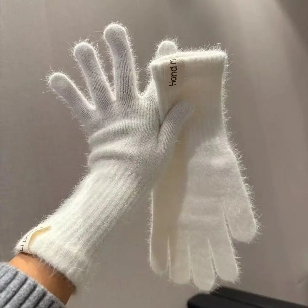 Fashion Warm Flannel Gloves Touch-screen Faux Fur Long Rabbit Fur Gloves Windproof Candy Colored Winter Women Gloves Cycling