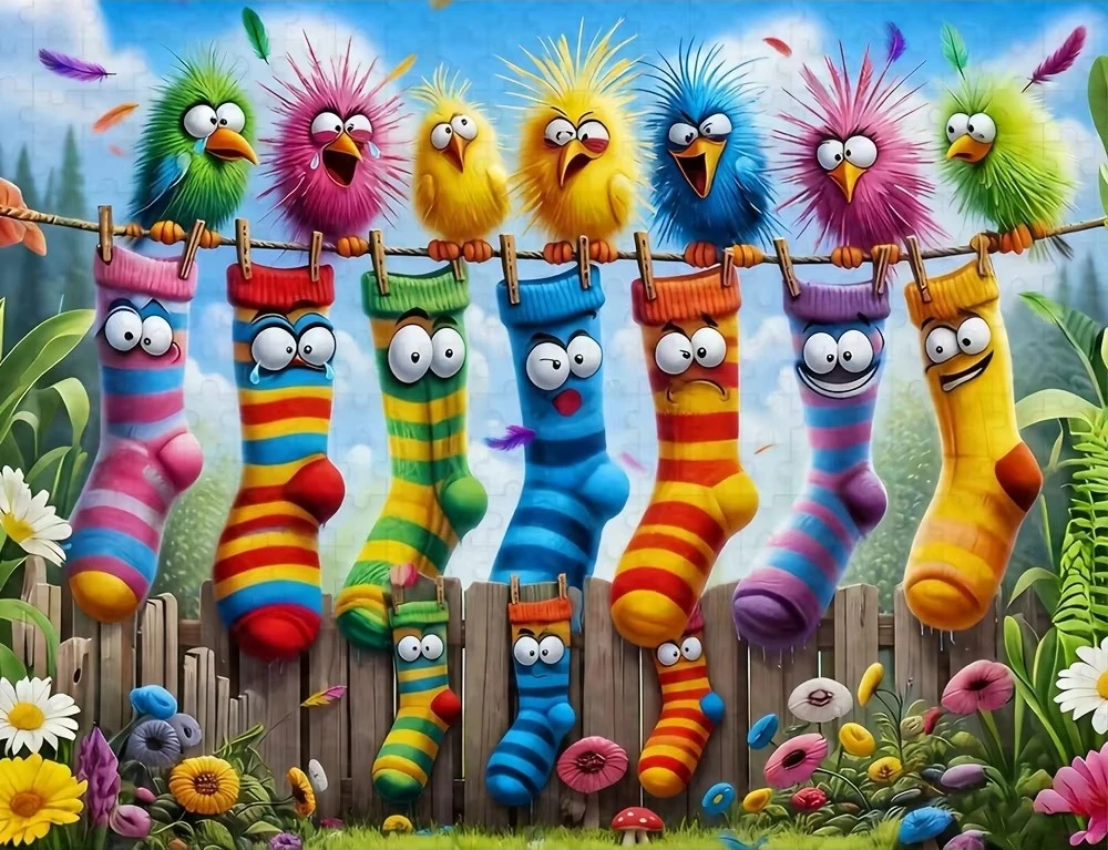 Funny Cartoon Birds And Socks Jigsaw Puzzles 500/1000/1200/2000 PCS Modern Wall Decor for Living Room Bedroom Perfect Gift