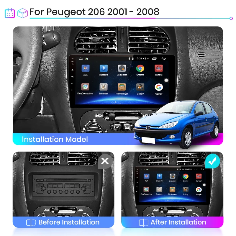 10\'\' 2 Din Car radio For Peugeot 206 2001-2008 Multimedia Player WIFI Android RDS DSP GPS Navigation Player