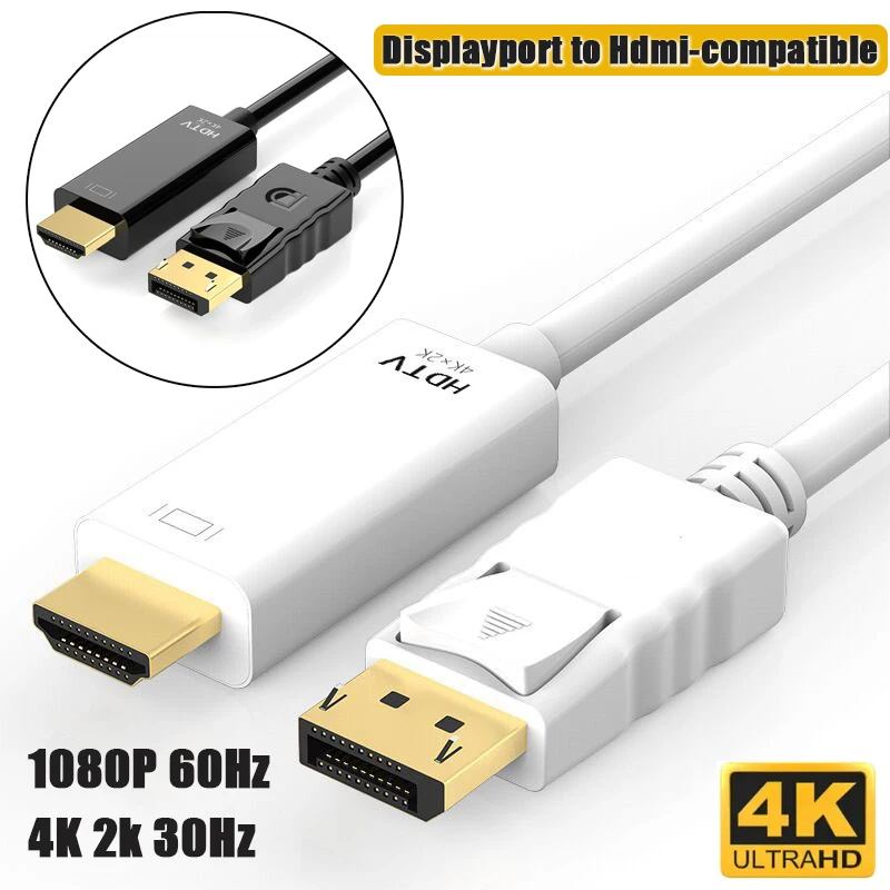 DP to HDMI-compatible 1.8m Full HD Uni-Directional DP 1.2 For HDMI 1.4 DisplayPort Cable Cord for Dell Laptop Desktop PC Monitor