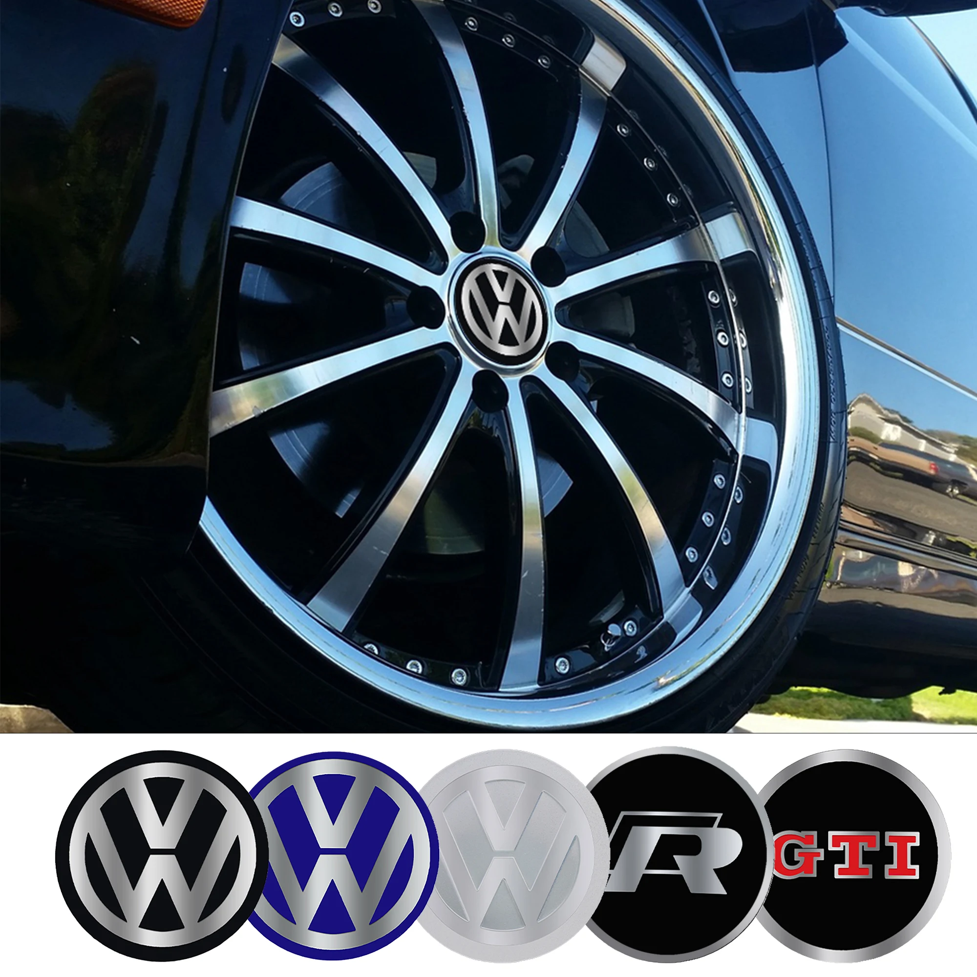 자동차 휠 센터 커버 장식 데칼 허브 캡 스티커, 폭스바겐 VW GTI R 비틀 골프 폴로 티구안 파사트 투란용, 56mm, 60mm, 65mm