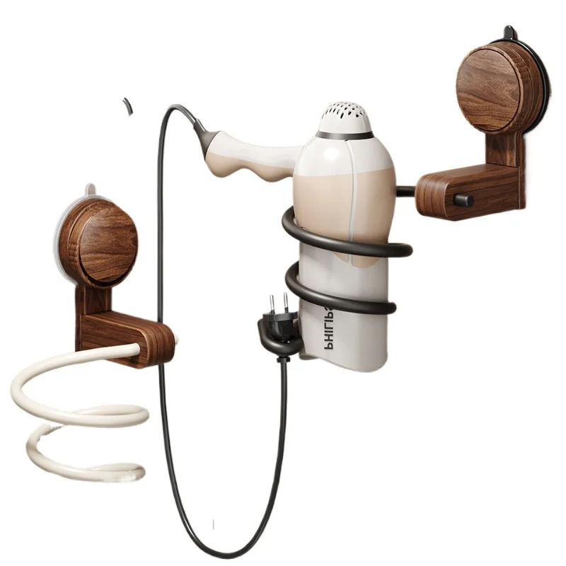 

Suction cup Hair dryer Shelf Toilet Bathroom Hair dryer Bracket Walnut No punching Wall hanging storage