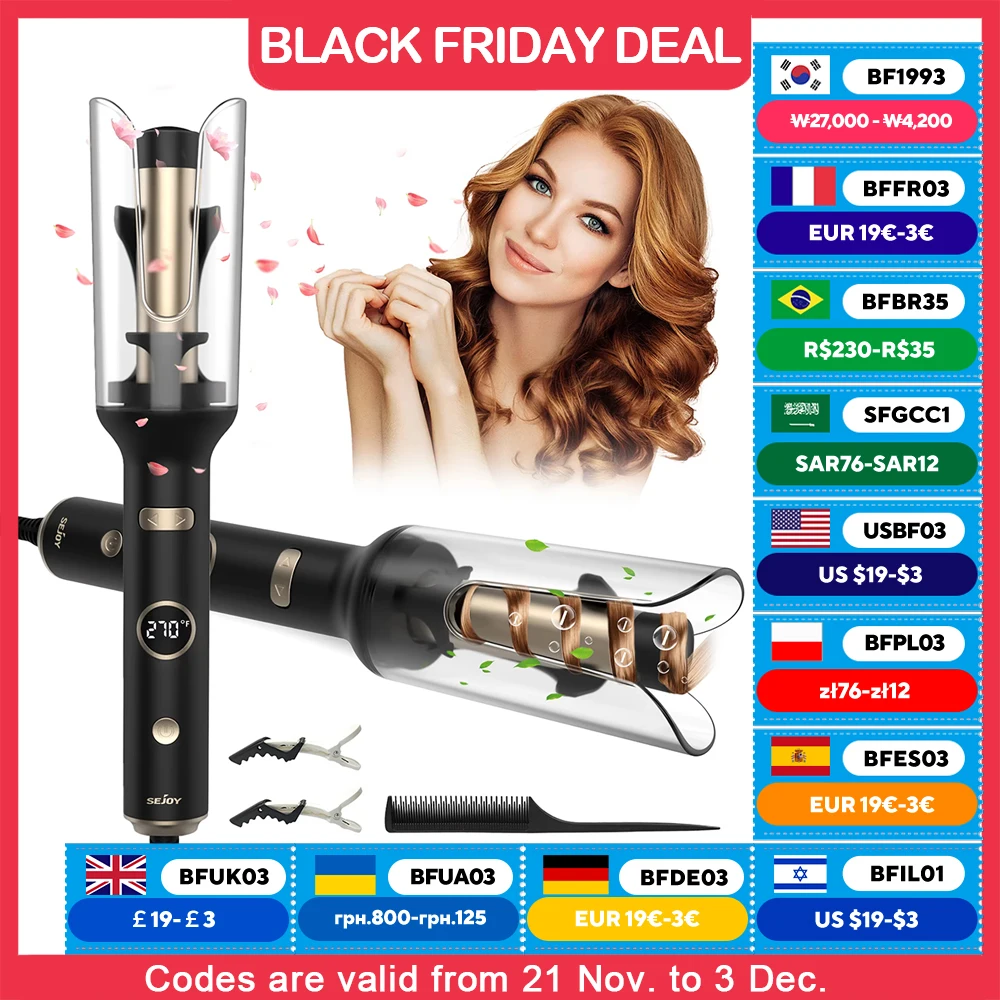 

SEJOY Auto Curling Iron, Professional Anti-Tangle Auto Hair Curler with 1.0-inch Rotating Barrel, 5 Temps and Auto Shut-Off