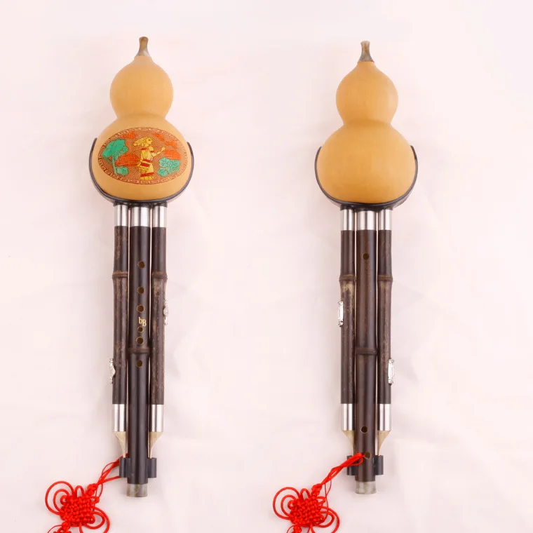 

Chinese Traditional Instrument Purple Bamboo Hulusi Three Tone Double Vice Sound Cucurbit Flute Hulusi Handmade Pattern