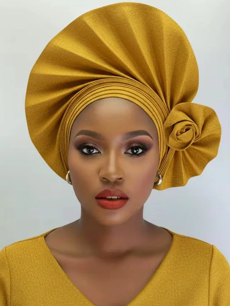 

2026 New African Headtie Turban Nigeria Auto Gele Head Wraps Auto Gele Women's Turban Cap Wedding Geles Muslim Head Wraps Bonnet