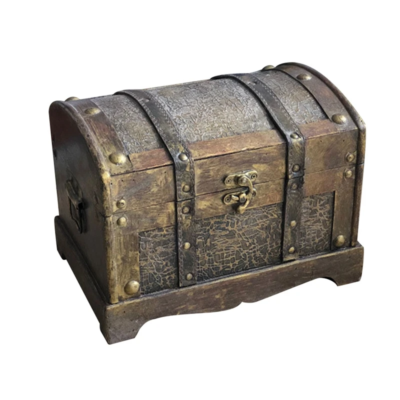 Wooden Case Durable Wooden Antique Decor Treasure Chest Sundries Box Jewelry Storage Treasure Case Without Lock For Girls