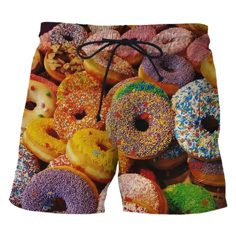 Food Donuts 3D Printed Men\'s Short Pants Cute Chocolate Pattern Board Shorts Personality Unisex Casual Beach Swimming Trunks