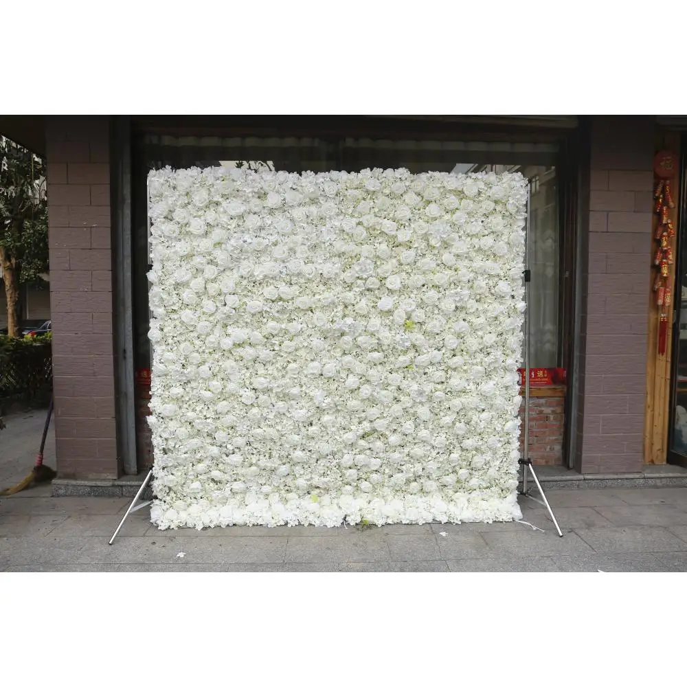 8*8ft Cloth Flower Wall Artificial 3D 5D Silk Red White Roses Peony Flower Roll Up Background Panel for Wedding Party Event