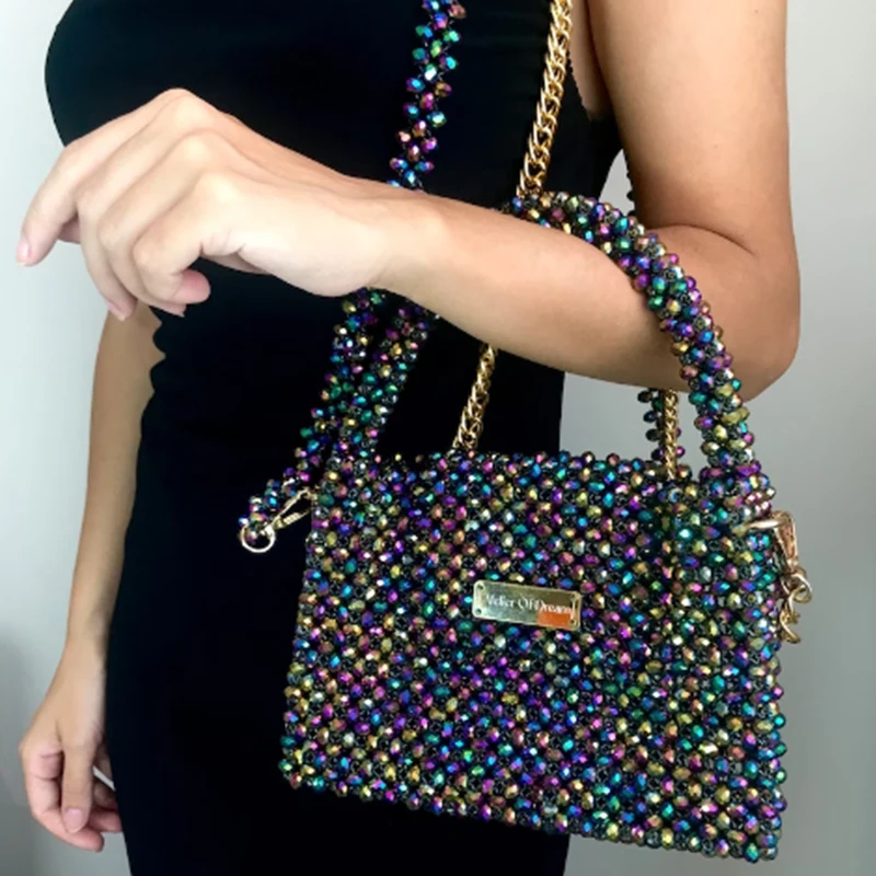 Customized Wholesale Beaded Bag New Ins Handwoven Colorful Crystal Fashion Chain Crossbody Bags Luxury High End Banquet Handbag