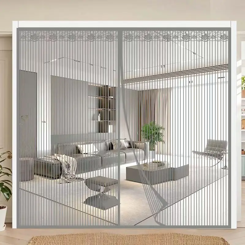 Große Graue Magnetische Fliegengittertür für Zuhause, Bohrfreie Fiberglas-Moskitonetz-Türvorhänge, Atmungsaktives Unsichtbares M