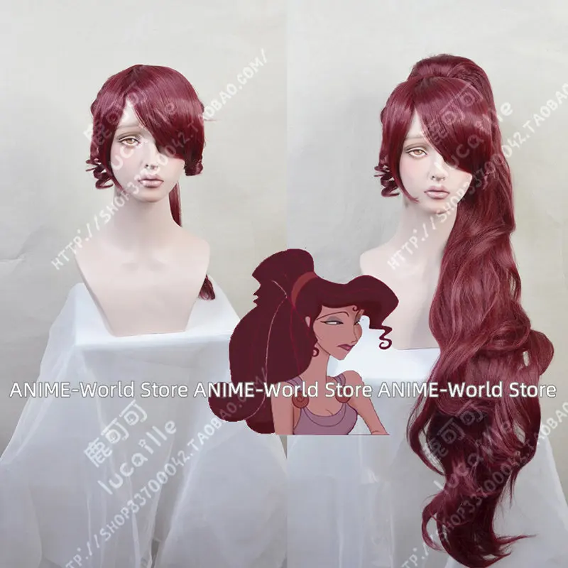 Princess Megara Cosplay Wig Hercules Meg Long Red Synthetic Hair for Adult + Wig Cap