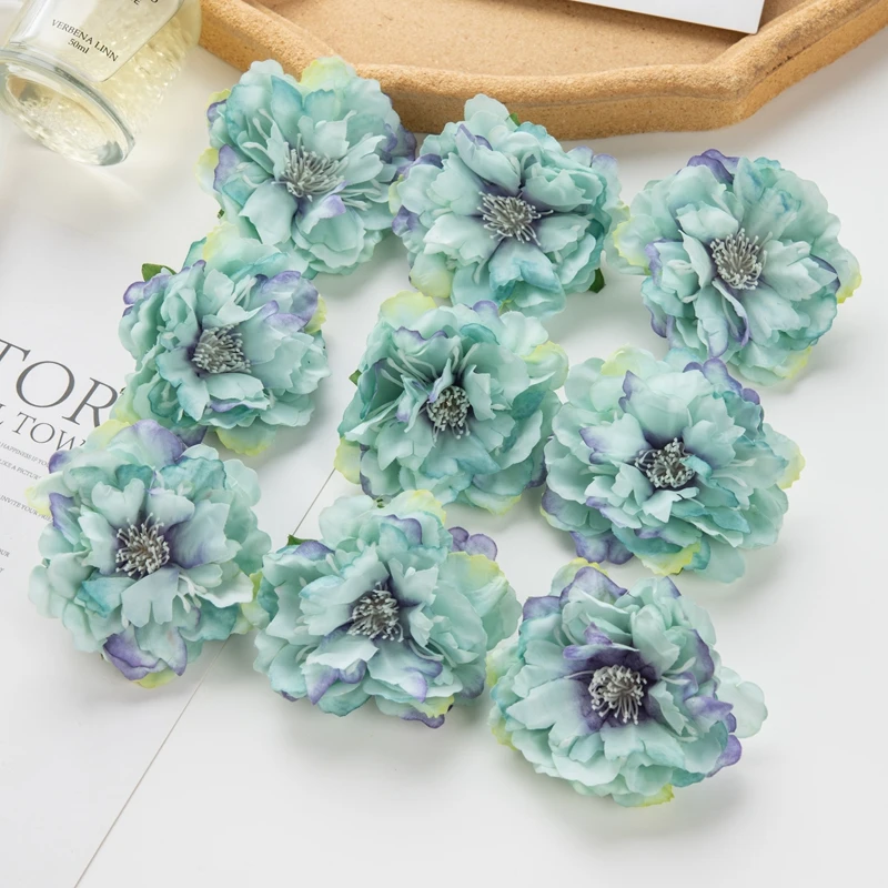 10 Stück Künstliche Seiden-Pfingstrosenblumen für Scrapbooking, DIY, Kunsthandwerk, Staubknospen für Heim-, Party-, Hochzeitsdekoration, Garten, Weihnachten – Detail 1