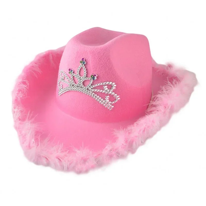 Western Cowboy Caps Roze Cowgirl Hoed voor Vrouwen Meisje Tiara Cowgirl Hoed Vakantie Kostuum Feesthoed Feather Edge Fedora Cap