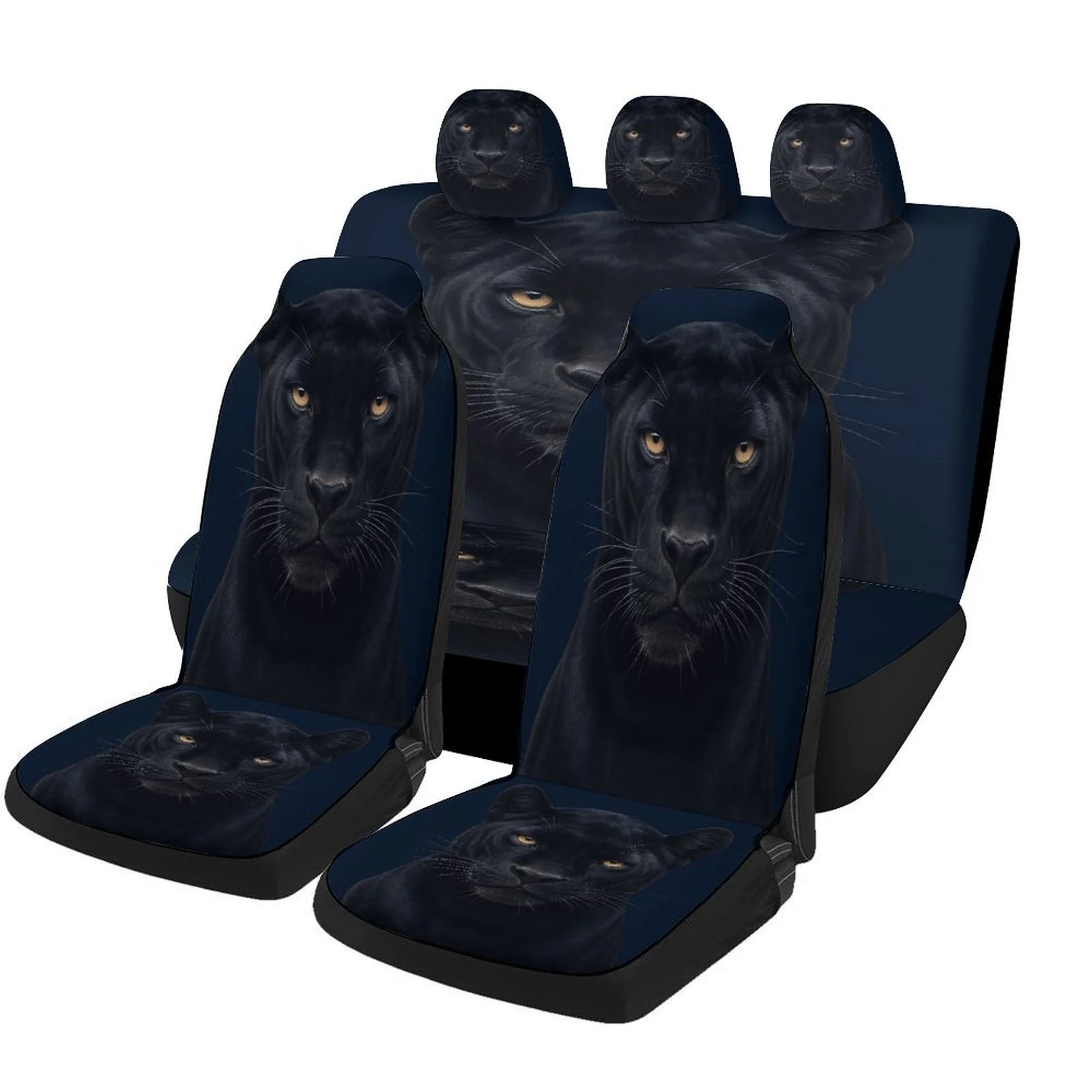Black Panther Portrait Themed Car Seat Cover Set | High-quality Polyester Fabric, Universal Fit For Most Cars, Includes 2 Front