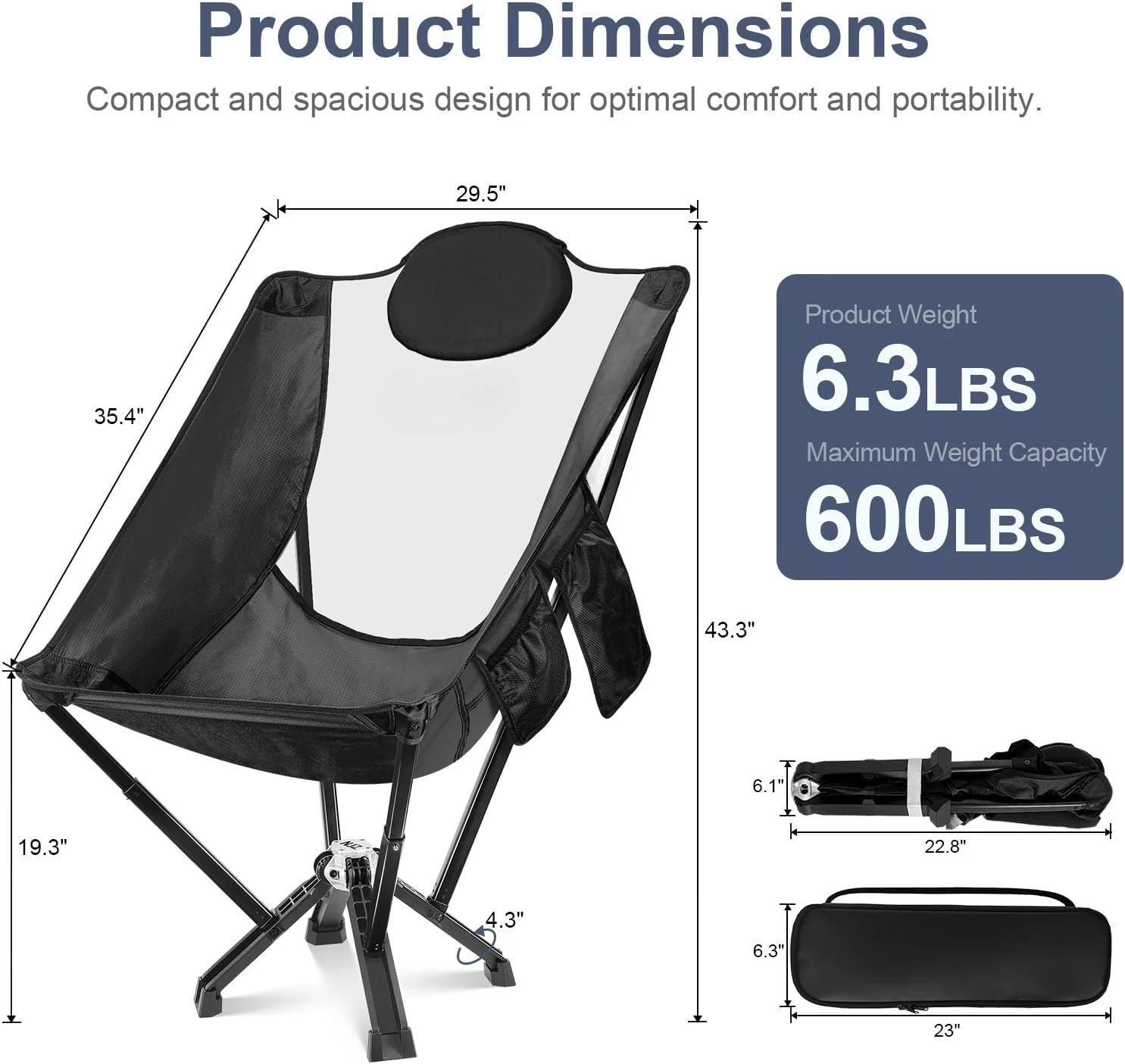 

High Back Camping Chair,Outdoor Comfortable Chair for 600 LBS Capacity Oversized Camping Chair with Comfortable Backrest·On Sale
