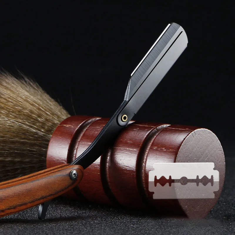 나무 트리머 수동 면도기 전문 스트레이트 에지 샤프 이발사 면도기 접이식 면도 나이프 면도기 수염 컷 선물