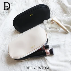 Custom Letters Travel Cosmetic Bag Engrave Initials Business Trip Make Up Brush Storage Bag Shell Zipper PU Leather Purse Pouch