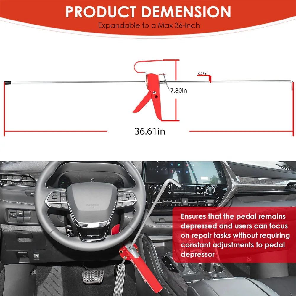 THE393 Pedal Depressor, Adjustable 36-Inch Brake Accelerator Pedal Depressor for Car Testing, Repairing & Auto Maintenance