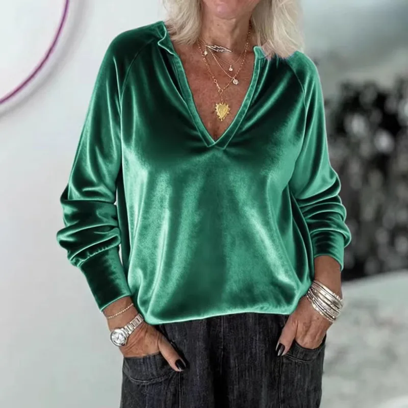 

Новая женская повседневная вельветовая кофта с V-образным вырезом, длинными рукавами, свободного кроя, однотонная, в нескольких цветах