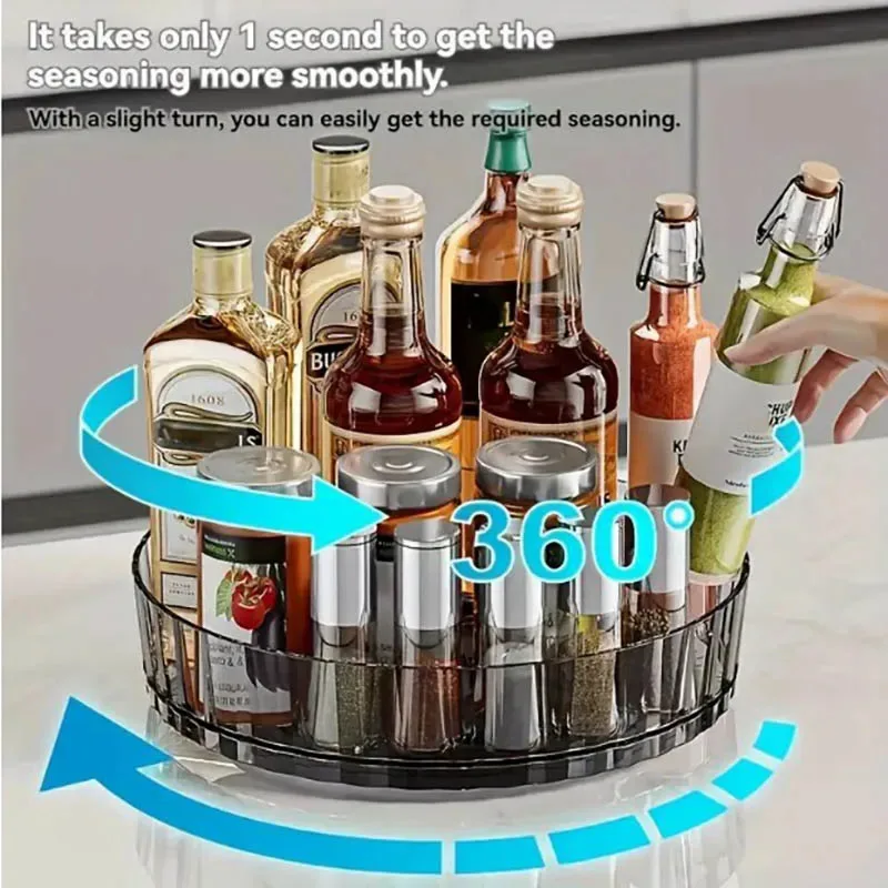 

360°Rotating Rotating Spice Rack Round Plastic Clear Rotating Container Bins for Cabinet Pantry Kitchen Countertop Refrigerator