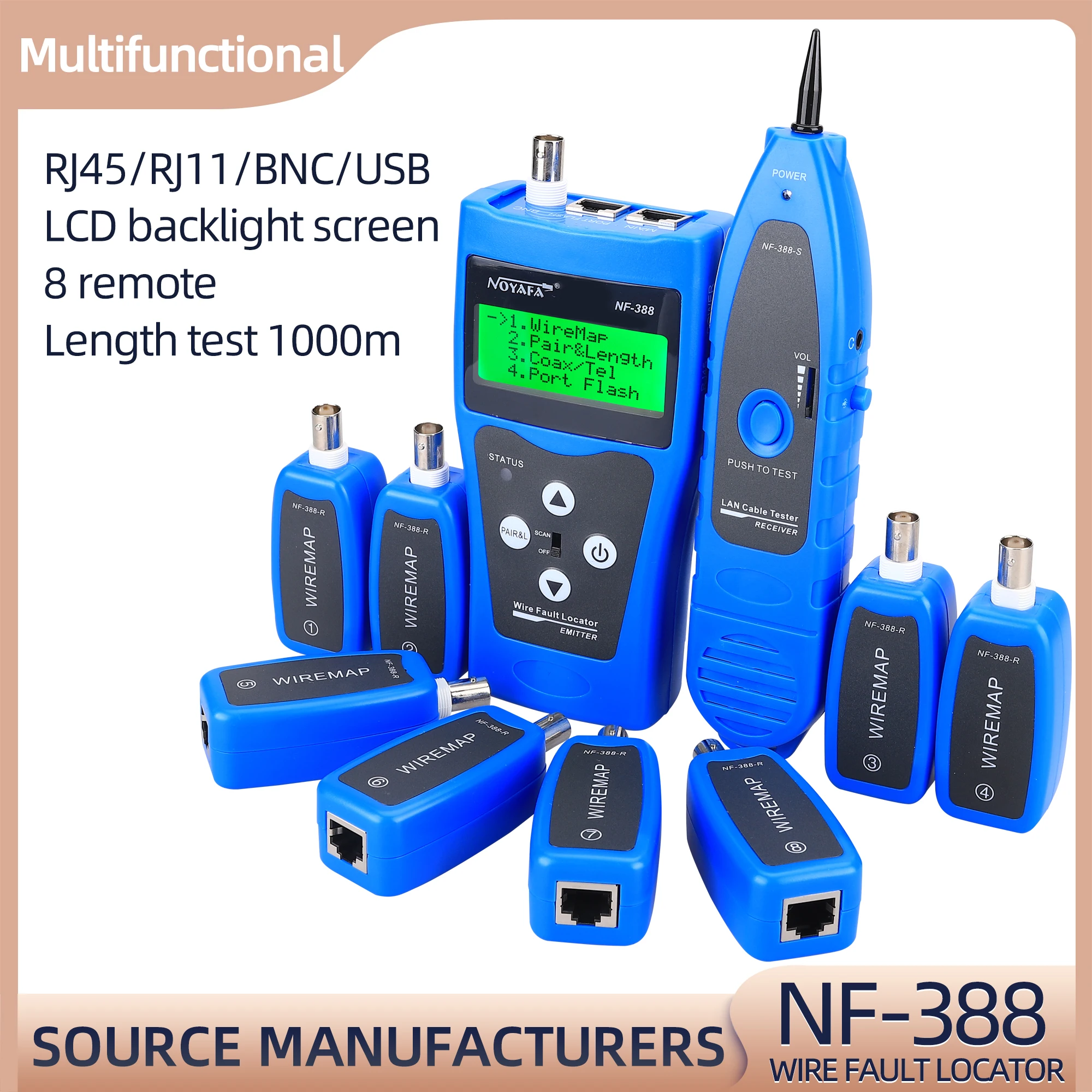 

KELUSHI NF-388 Multipurpose Network LAN Phone Cable Tester W/ 8 Far-end Test Jacks Hunt 5E 6E Line Tracer