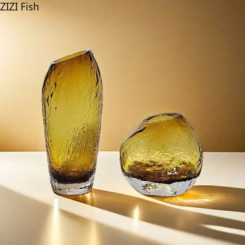 Translucent Glass Vase Ornament Flower Arrangement Hydroponic Vase Artistic Flower Vessels Dried Flower Vases Decorative Vases