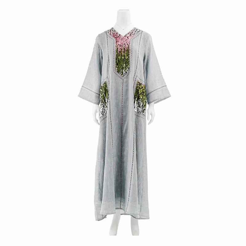 Eid Muslim Party Dress for Women Sequins Long Dresses Ramadan Abaya Morocco Kaftan Vestidos Arab Dubai Robe Jalabiya Islam