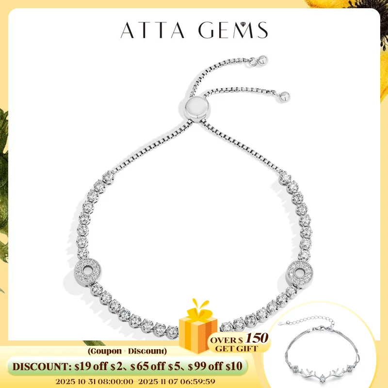

ATTAGEMS DVVS1 Муассанит Браслет S925 Стерлингового Серебра Регулируемый Теннисный Браслет Для Женщин Помолвка Ювелирные Изделия Подарки 24 см