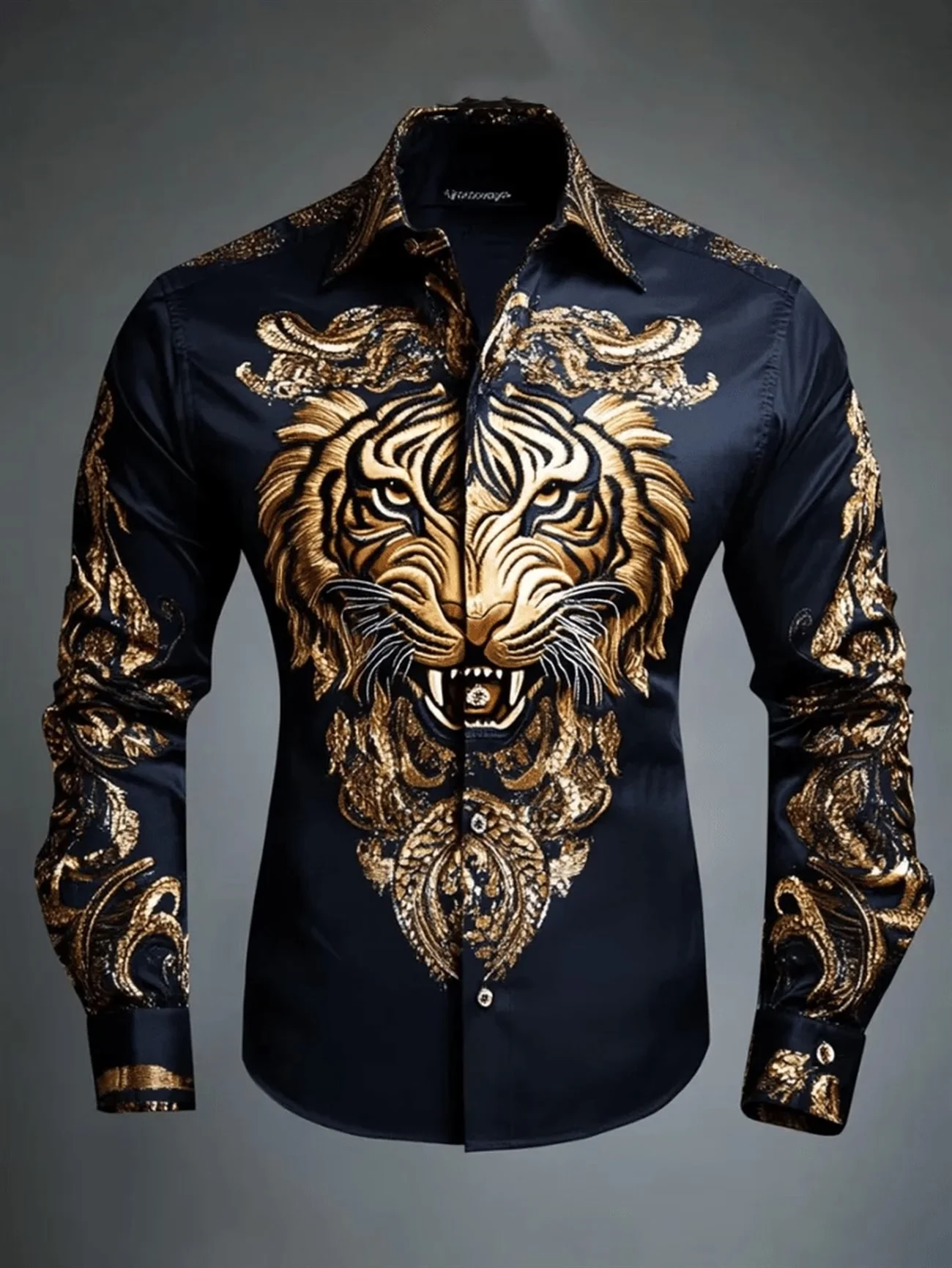 New Red Gilded Koi Roll Grass National Style Long Sleeve Shirt for New Year's Auspicious Men's Celebration