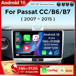 Android 16 Multimedia Player For Volkswagen VW Passat B6 B7 CC 2007 - 2015 Carplay Radio Auto Car Radio 4G GPS DSP 48EQ Qualcomm
