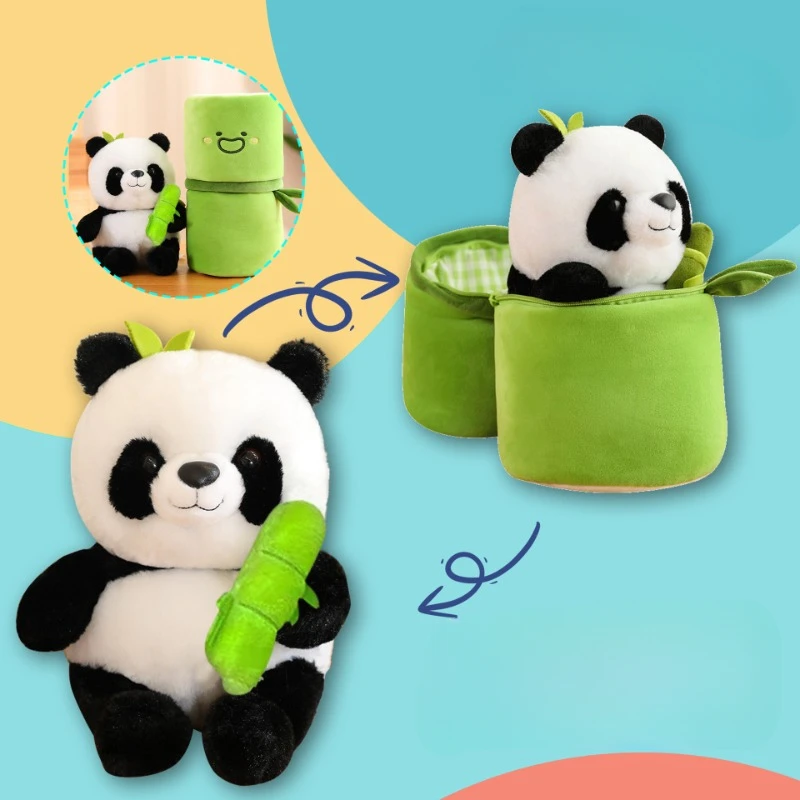 

New Cartoon Creative Bamboo Tube Panda Stuffed Toy Schoolbag Pendant Decorations Bamboo Backpack Panda Cute Home Accessories