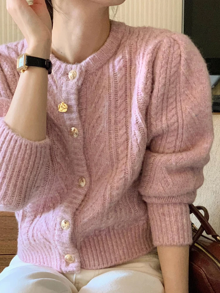 

Knitted Cardigan Women Vintage Twist Sweater Female Elegant Chic Single Breasted Knitwear Coat Casual Fashion Soft Jumpers