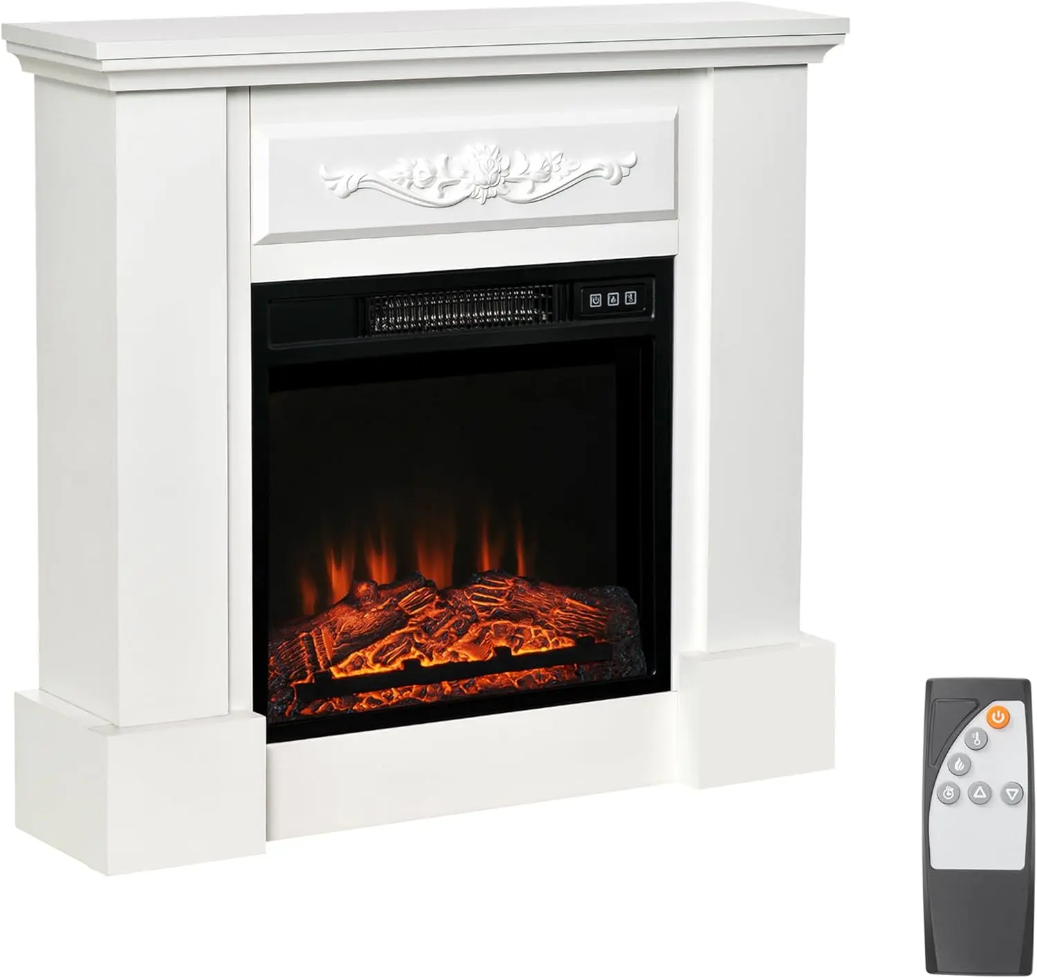 

32" Electric Fireplace with Mantel, Freestanding Heater with LED Log Flame, Overheat Protection and Remote Control, 1400W, White