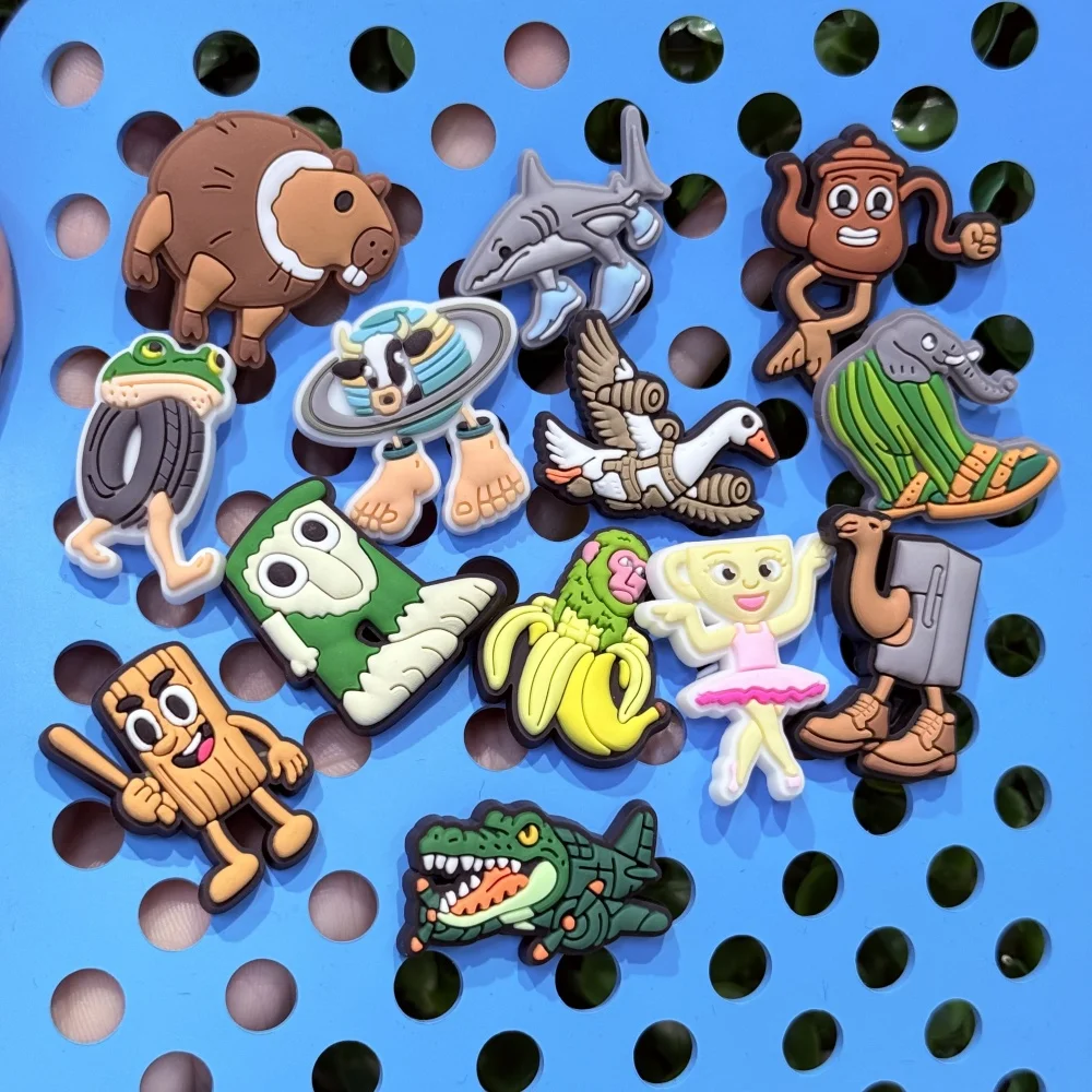 

1-13pcs Weird Animal Elephant Shark Ape Camel Frog Stick PVC Shoe Charms Buckle Clog Garden Shoes Button Decoration DIY Backpack