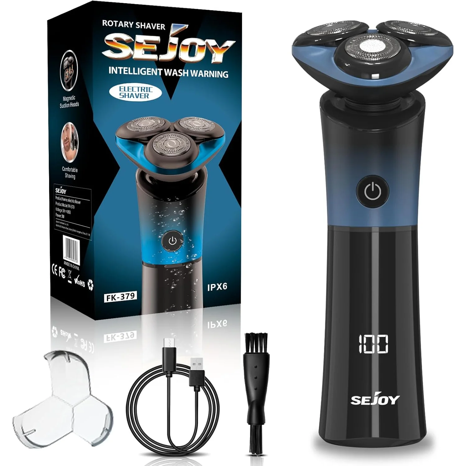 Sejoy Electric Shavers Rechargeable Magnetic Head With Quick Release Blade Self-Sharpening Long Life Electric Razors for Men