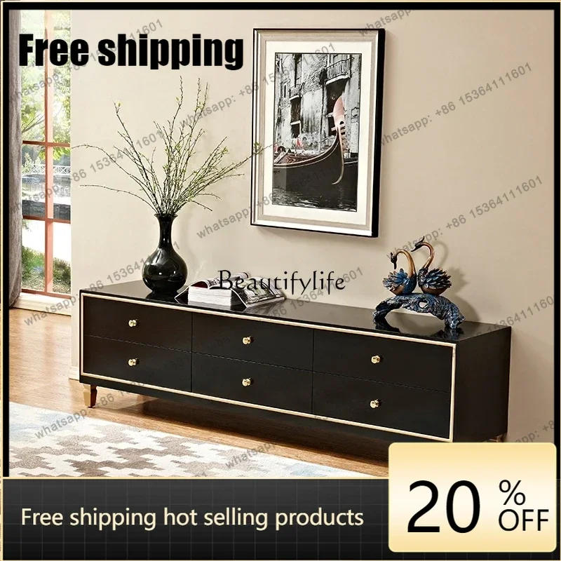 jj5 Small apartment model room furniture floor cabinet black gold-painted neoclassical bedroom audio-visual cabinet