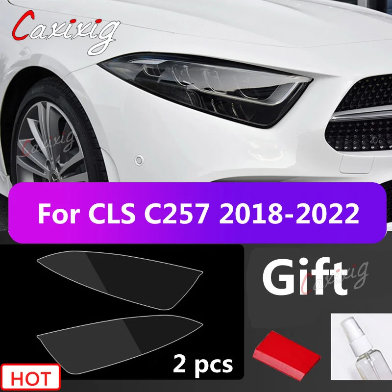 2Pcs Car Headlight Protective Film For Mercedes Benz C257 CLS 300 350 260 450 Black Sticker Transparent Decoration Accessories