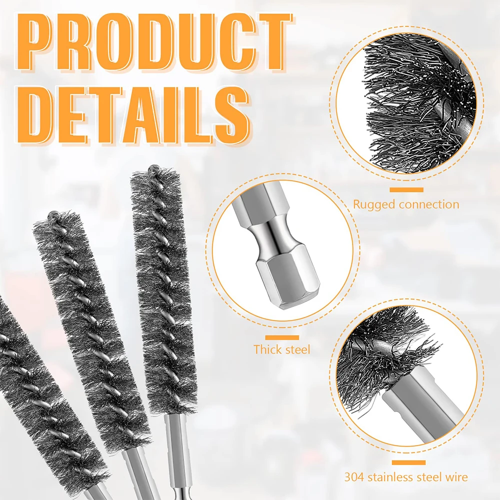 Imagem -02 - Aço Bore Wire Brush Twisted Wire Escova de Limpeza de com Handle Hex Shank para Power Drill Impact Driver Aço Inoxidável Pcs