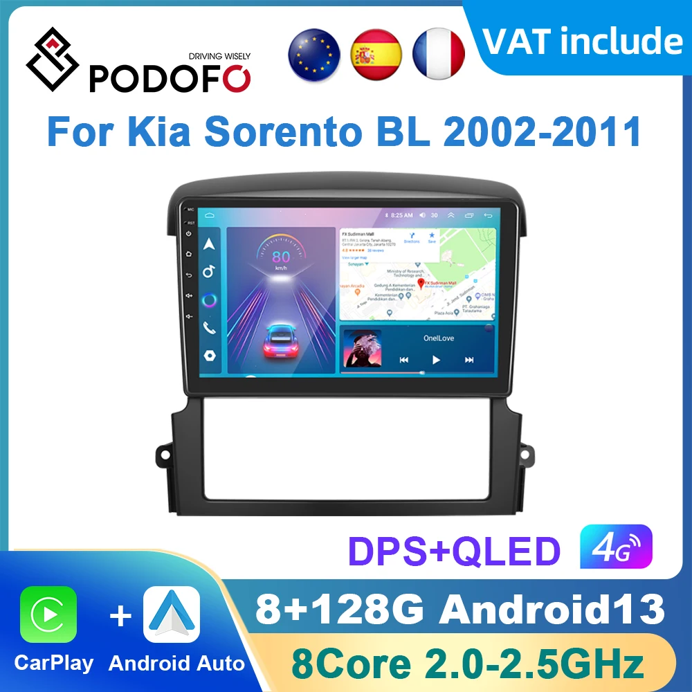 Podofo AI Voice Android Carplay Car Radio For Kia Sorento BL 2002-2011 Android Auto 4G Multimedia Navigation GPS autoradio DSP