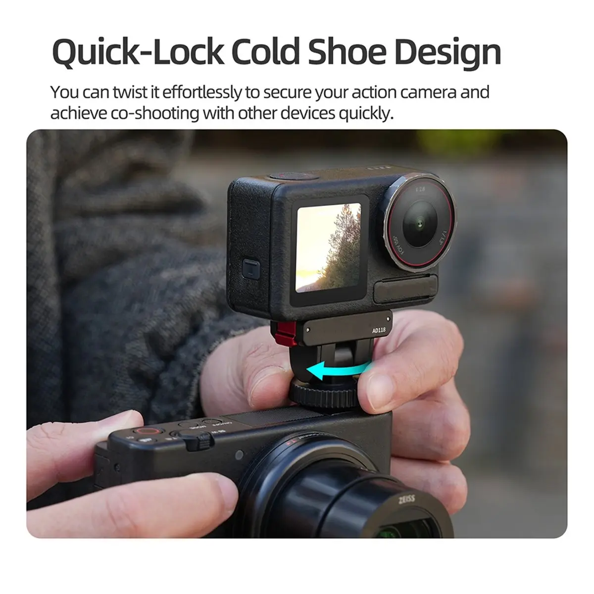 Y17A Adjustable Magnetic Adapter for 360/Action 5Pro/4/3/2 1/4-Inch Screw Mount Base Cold Shoe Quick-Release Adapter