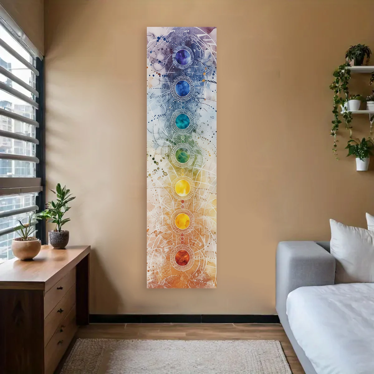 Bohemian Chakra Meditation Vertical Tapestry Colorful Mandala