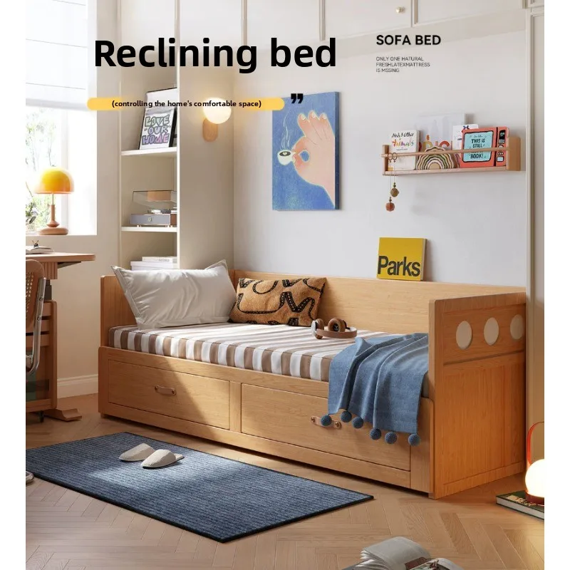 Sofa bed, solid wood sitting, reclining and pull-out storage bed, small living room