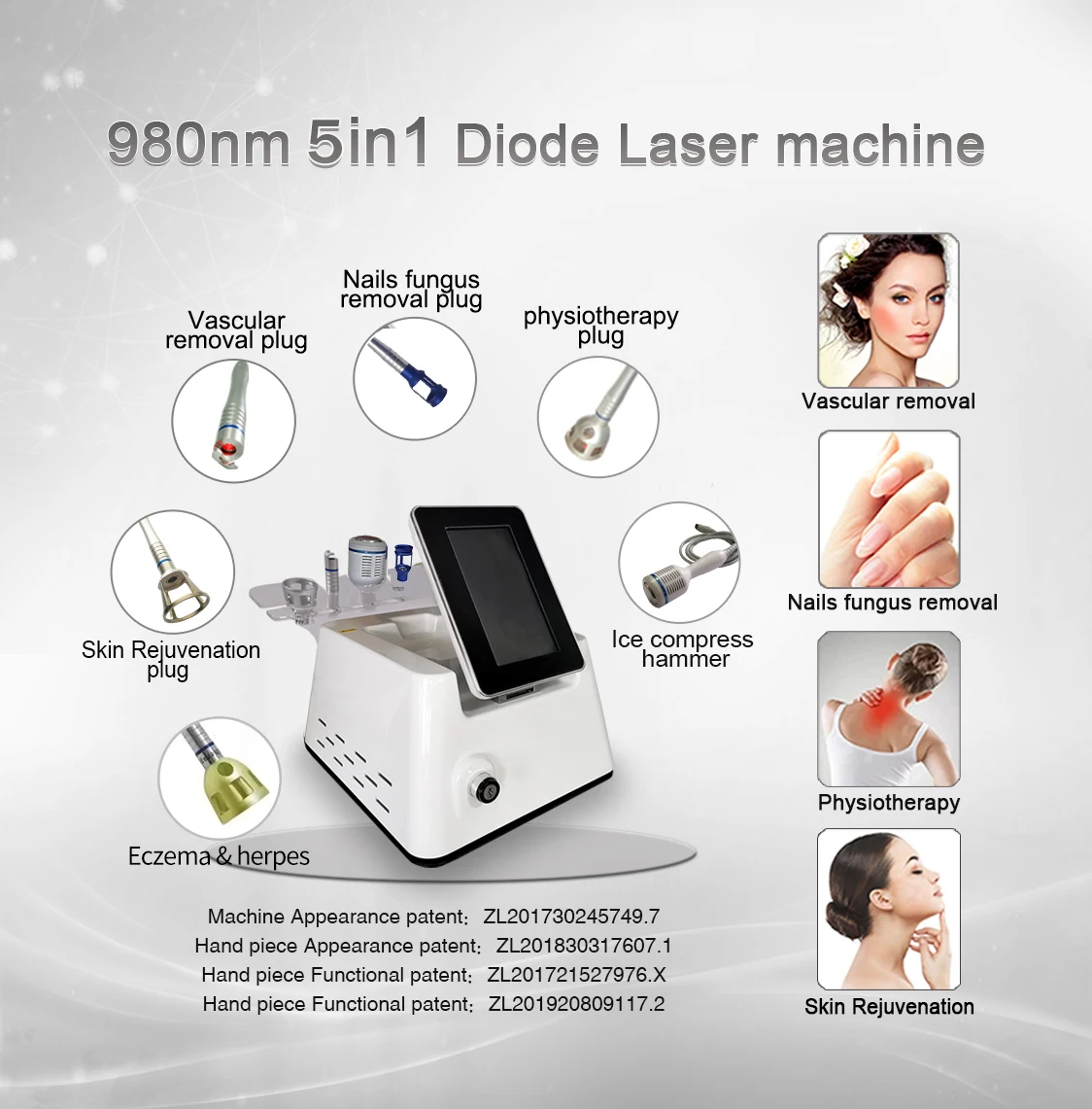 

Одобрено CE 5 в 1, удаление паутинных вен, 980 нм, диодный лазер, устройство для лечения онихомикоза, грибка ногтей, лазерный диод для сосудистых вен